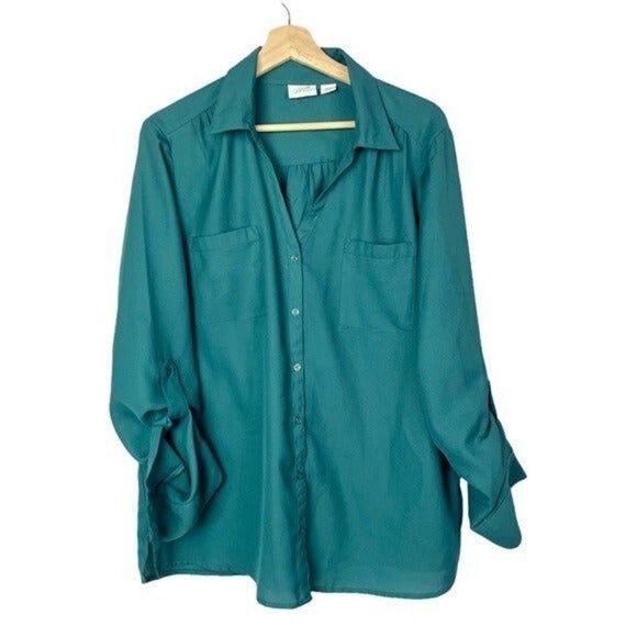 Jaclyn Smith Teal Blue Long Sleeve Button Down XXL - Picture 1 of 4